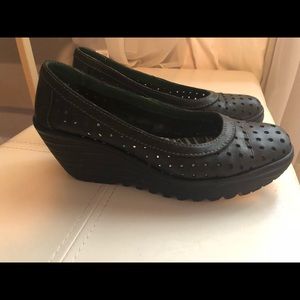 Fly London Black Leather Wedge Size 40